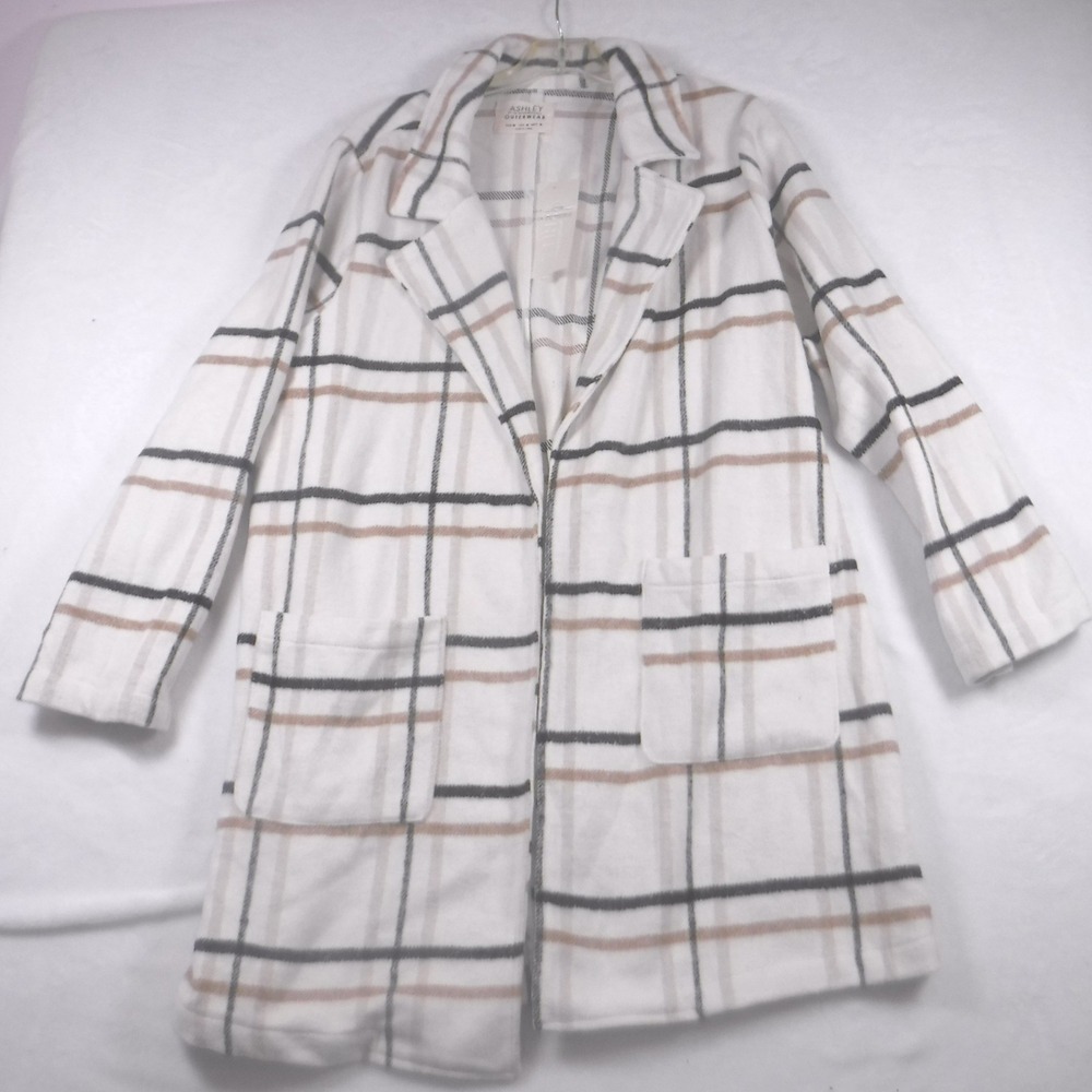 Ashley by 26 International Outerwear Womens M Plaid Shacket Coat Cream Tan NEW